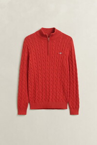 Gant Allover Cable Knit Cotton Half Zip Trui Maple Fire