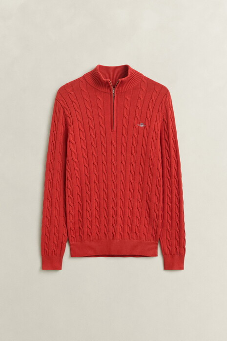 Gant Allover Cable Knit Cotton Half Zip Trui Maple Fire