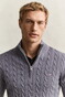 Gant Allover Cable Knit Cotton Half Zip Trui Midden Grijs