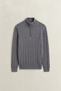 Gant Allover Cable Knit Cotton Half Zip Trui Midden Grijs