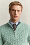 Gant Allover Cable Knit Cotton Half Zip Trui Soft Green Melange