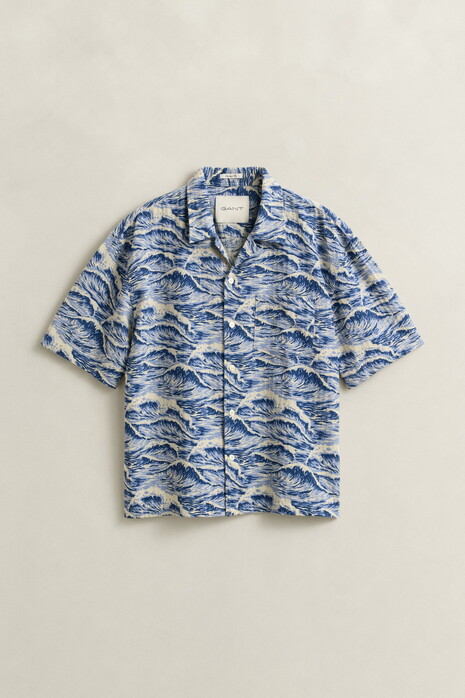 Gant Allover Pattern Resort Collar Short Sleeve Overhemd Vintage Blue