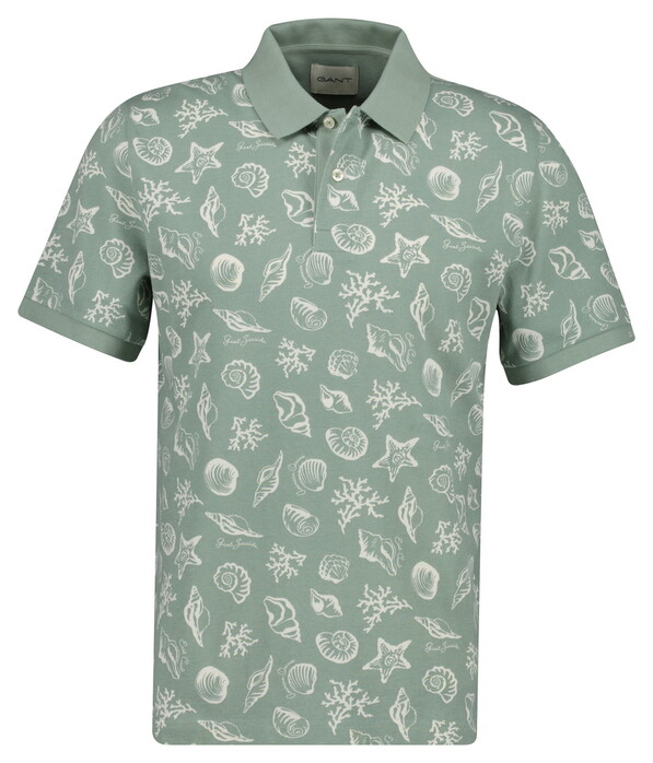Gant Allover Seashell Pattern Polo Ceramic Grey