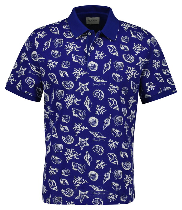 Gant Allover Seashell Pattern Polo Rich Navy