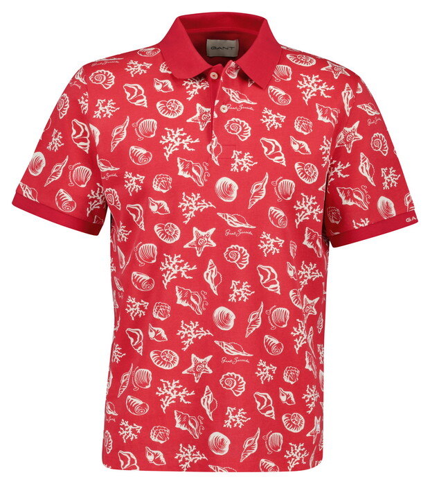 Gant Allover Seashell Pattern Poloshirt Rose Red
