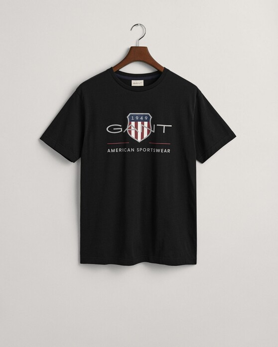 Gant Archive Graphic Chest Shield Print Crew Neck T-Shirt Zwart