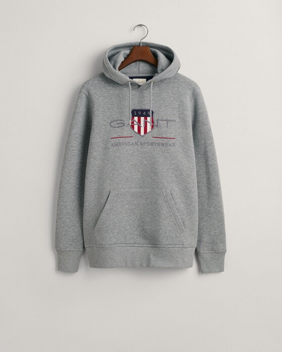 Gant Archive Shield Embroidery Hoodie Trui Grijs Melange