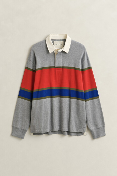 Gant Blocked Stripe Heavy Rugger Trui Grijs Melange