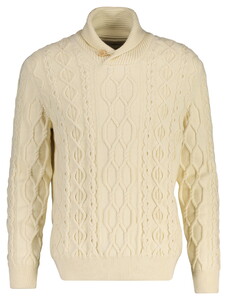 Gant Cable Knit Cotton Blend Shawl Collar Trui Cream