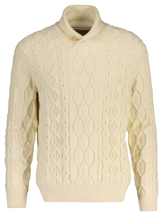 Gant Cable Knit Cotton Blend Shawl Collar Trui Cream