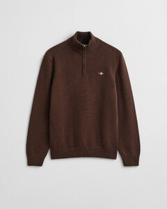Gant Casual Cotton Half Zip Rib Endings Trui Brown Melange