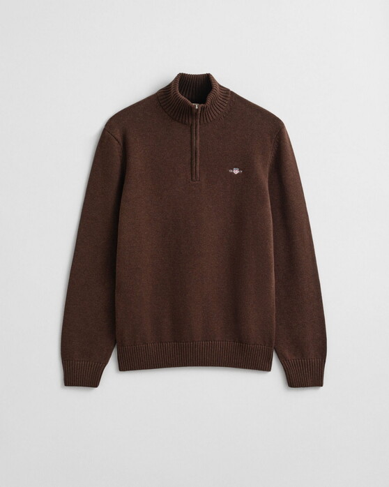 Gant Casual Cotton Half Zip Rib Endings Trui Brown Melange