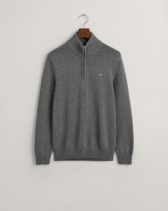 Gant Casual Cotton Half Zip Rib Endings Trui Dark Grey Melange