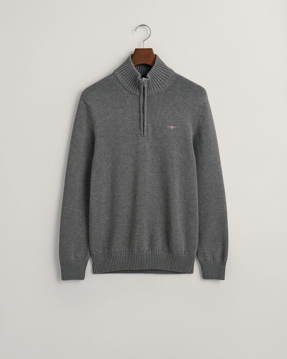 Gant Casual Cotton Half Zip Rib Endings Trui Dark Grey Melange