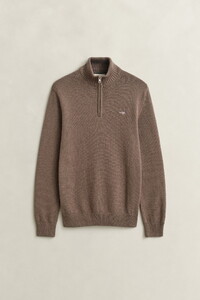 Gant Casual Cotton Half Zip Rib Endings Trui Dark Hazelnut Melange