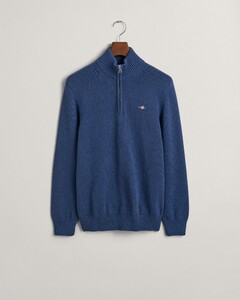 Gant Casual Cotton Half Zip Rib Endings Trui Dark Jeansblue Melange