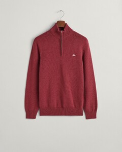 Gant Casual Cotton Half Zip Rib Endings Trui Plumped Red