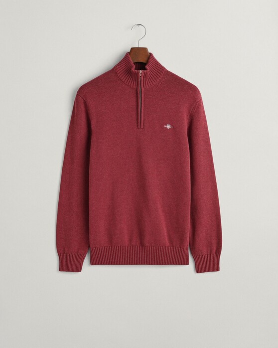 Gant Casual Cotton Half Zip Rib Endings Trui Plumped Red