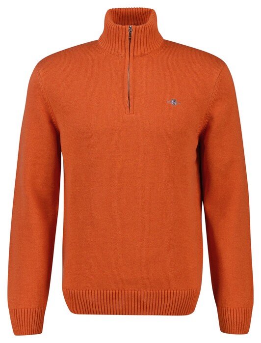 Gant Casual Cotton Half Zip Rib Endings Trui Pumpkin Orange Melange