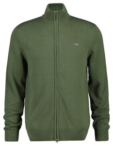 Gant Casual Cotton Zip Cardigan Dry Herb Green