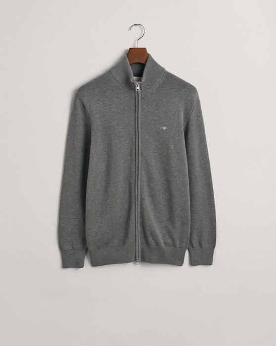 Gant Casual Cotton Zip Cardigan Vest Dark Grey Melange