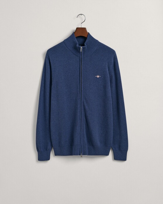 Gant Casual Cotton Zip Cardigan Vest Dark Jeansblue Melange