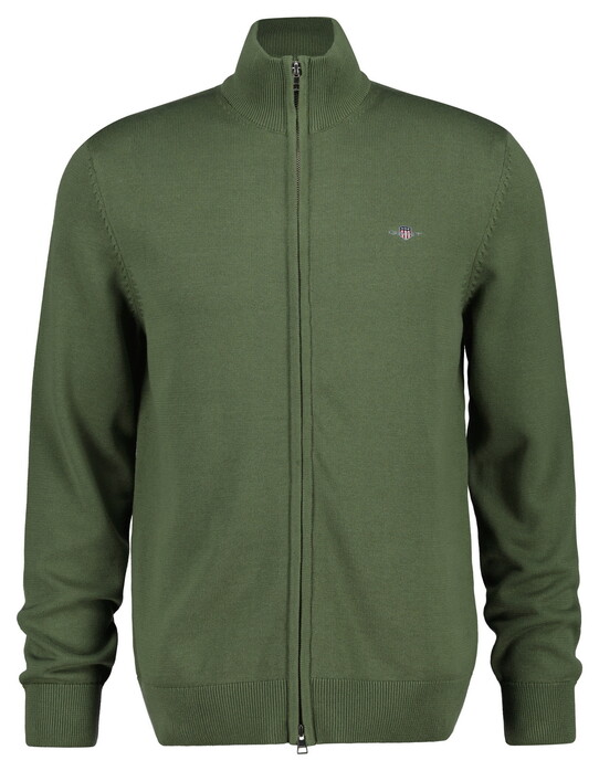 Gant Casual Cotton Zip Cardigan Vest Dry Herb Green