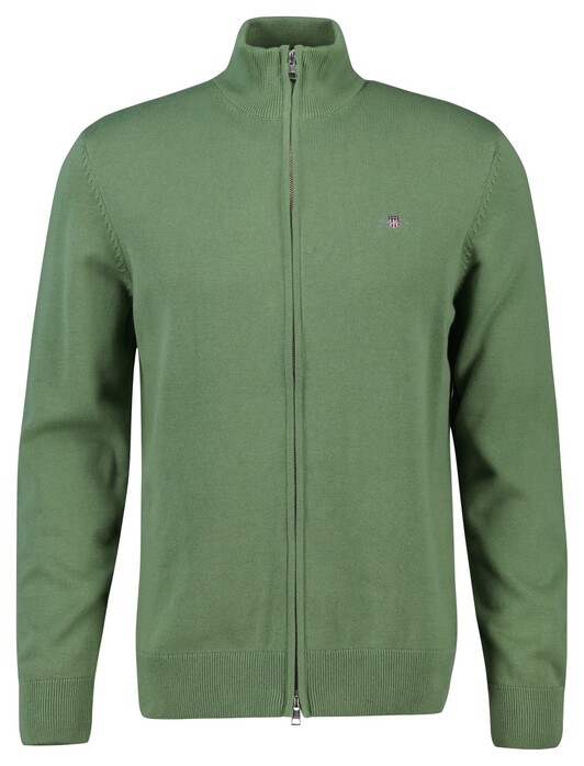 Gant Casual Cotton Zip Cardigan Vest Kalamata Green