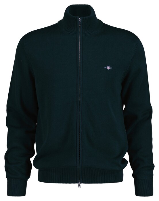 Gant Casual Cotton Zip Cardigan Vest Tartan Green