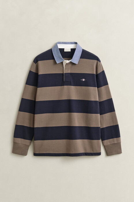 Gant Chambray Stripe Heavy Rugger Twill Collar Pullover Faded Taupe