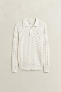 Gant Classic Cable Knit Organic Cotton Polo Collar Pullover Cream