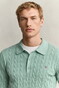Gant Classic Cable Knit Organic Cotton Polo Collar Trui Soft Green Melange
