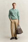 Gant Classic Cable Knit Organic Cotton Polo Collar Trui Soft Green Melange