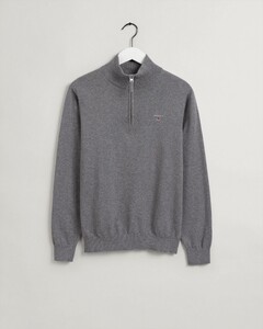 Gant Classic Cotton Half Zip Trui Dark Grey Melange