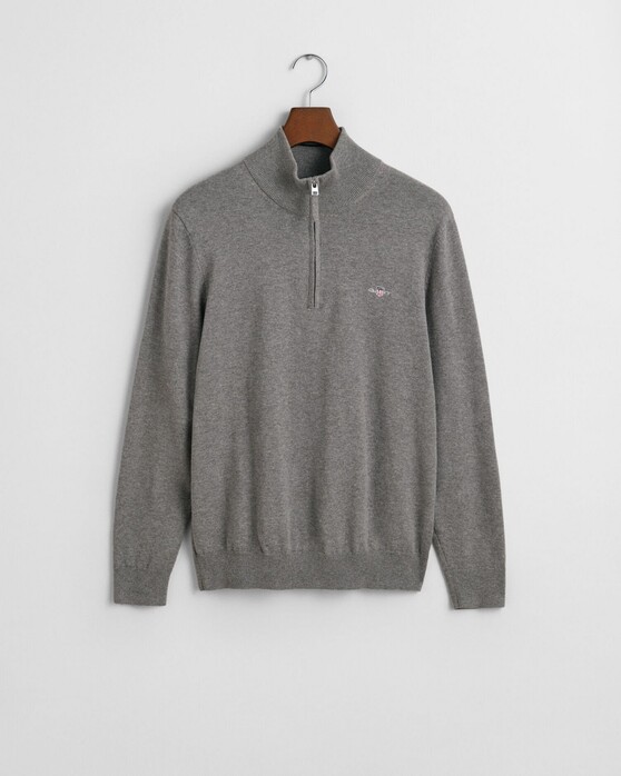 Gant Classic Cotton Half Zip Trui Dark Grey Melange