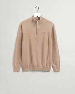Gant Classic Cotton Half Zip Trui Khaki Melange