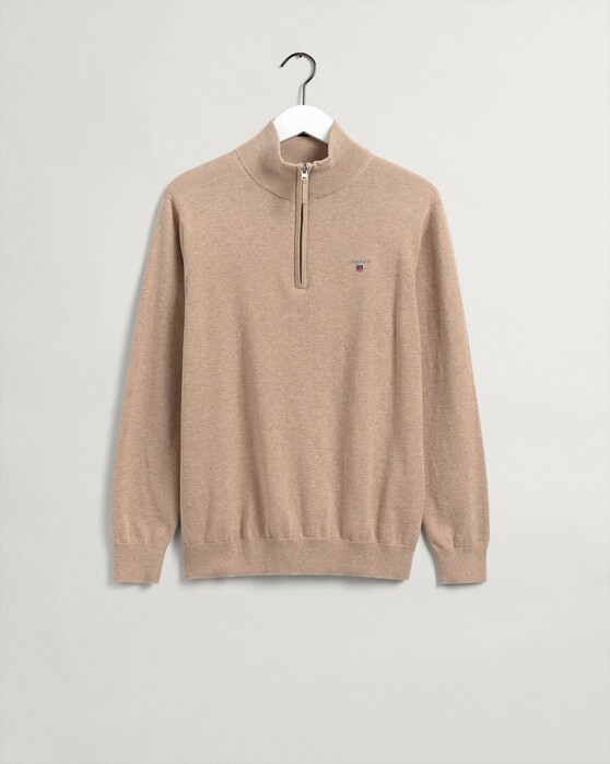 Gant Classic Cotton Half Zip Trui Khaki Melange