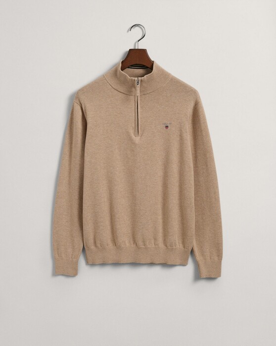 Gant Classic Cotton Half Zip Trui Zand Melange