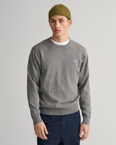Gant Classic Cotton Ronde Hals Trui Dark Grey Melange
