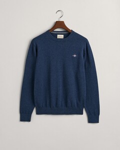 Gant Classic Cotton Ronde Hals Trui Dark Jeansblue Melange