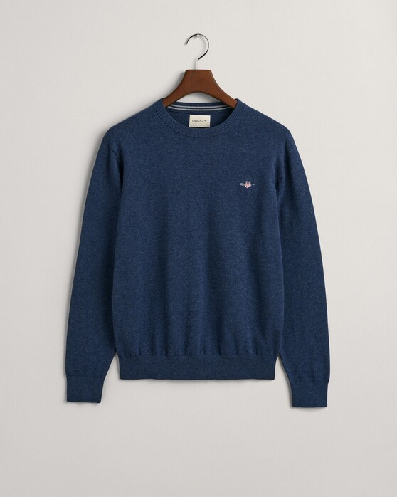 Gant Classic Cotton Ronde Hals Trui Dark Jeansblue Melange