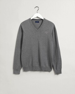Gant Classic Cotton V-Hals Trui Dark Grey Melange