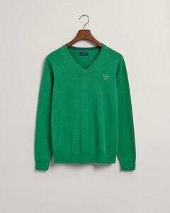 Gant Classic Cotton V-Hals Trui Dark Hunter Green Melange