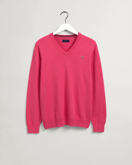 Gant Classic Cotton V-Hals Trui Roze Melange