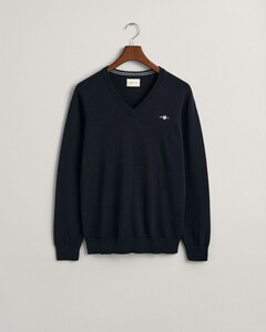 Gant Classic Cotton V-Neck Trui Avond Blauw