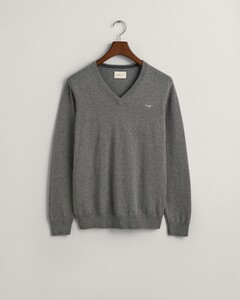 Gant Classic Cotton V-Neck Trui Dark Grey Melange