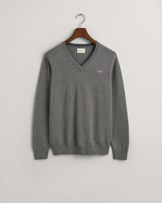 Gant Classic Cotton V-Neck Trui Dark Grey Melange