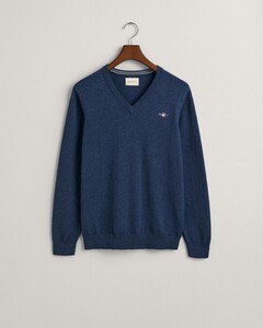 Gant Classic Cotton V-Neck Trui Dark Jeansblue Melange
