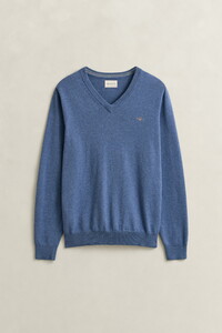 Gant Classic Cotton V-Neck Trui Denim Blue