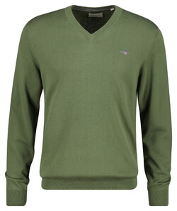 Gant Classic Cotton V-Neck Trui Dry Herb Green